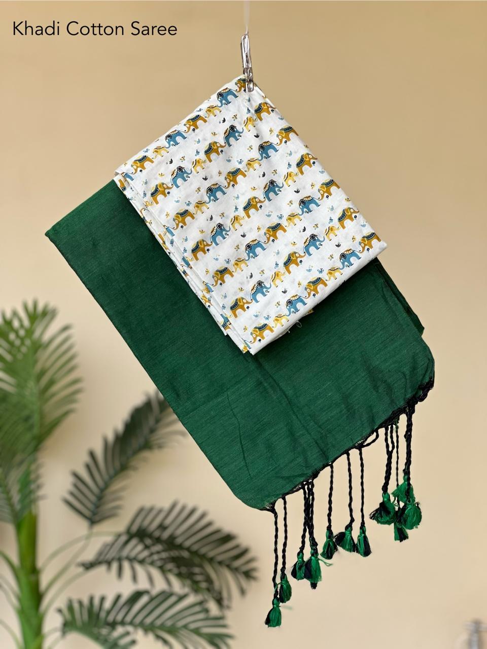 Khadi Cotton Saree with Blouse Piece
